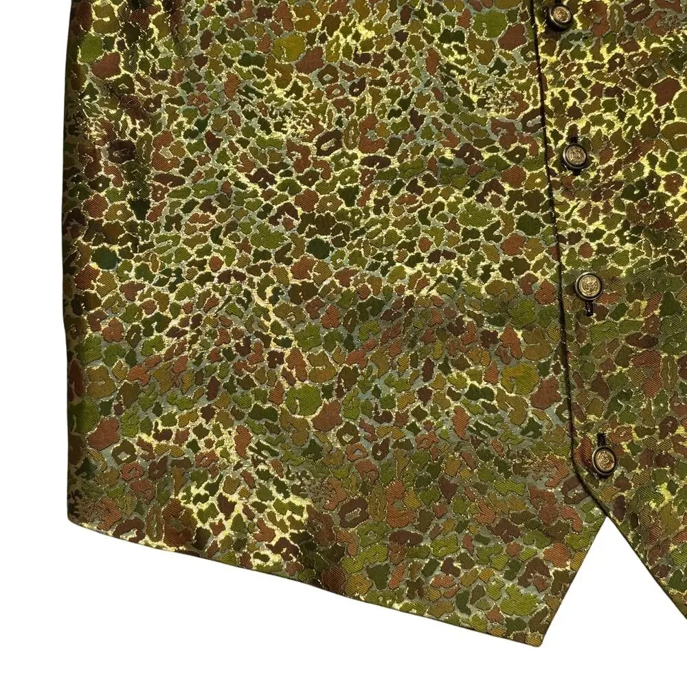 SilverSilk Paisley Camo Metallic Silk Vintage 90s Tailored Suit Vest Mens Large